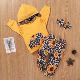 Baby Tie Dye Clothing Set Kids Long Sleeve Hooded Top + Pants + Headbands 3Pcs/Set Boutique Infants Sunflower Leopard Tracksuits Set 1320 B3