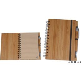 Spiral Notebook Wood Bamboo Cover Notebook Spiral Notepad With Pen Student Environmental Notepads wholesale School Supplies RRF12367