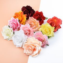 50 Pieces Silk Roses Flower Wall Home Decor Wedding Bridal Accessories Clearance Diy Wreath Needlework a Cap Artificial Flowers