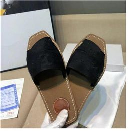 2022 Top Women Woody Mules Slippers Designer Canvas Cross Woven Sandals Summer Outdoor Peep Toe Casual Slipper Stylist Shoes size 35-42