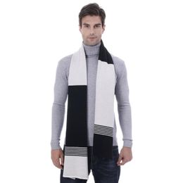 Écharbes mode Jacquard Men en tricoté Scharf Hiver Cachemire laine chaude Black Blanc Color Bloc de couleur pour père