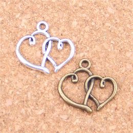 132pcs Antique Silver Plated Bronze Plated double hearts Charms Pendant DIY Necklace Bracelet Bangle Findings 19*19mm
