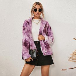 Women's Jackets Autumn And Winter Style Plush Coat Tie-dye Printing Double-sided Long-sleeved Loose Casual Jacket WomenWomen's