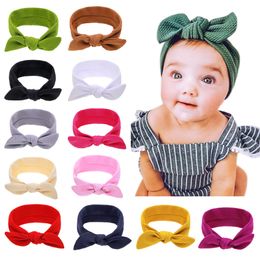 Baby Girls Bunny Ear Headbands Elastic Bowknot Hairbands Children Hair Accessories Kids Turban Knot Headwear 12 Colors KHA219