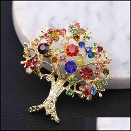 Pins, Brooches Jewelry Factory Outlet Brooch Fashion Exquisite Color Zircon Personalized Tree Womens Versatile Suit Aessories Drop Delivery