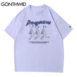 Tshirts Casual Streetwear Men Cartoon Boys Flower Print Short Sleeve T-Shirts Cotton Fashion Hip Hop Harajuku Tees Tops 210602