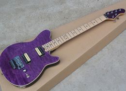 6 Strings Purple Electric Guitar with Tremolo Bridge,Quilted Maple Veneer,Maple Fretboard,Customizable