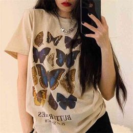 VIP HJN Butterfly T Shirt Aesthetic Cotton T Shirt Women Harajuku Graphic Tees Shirt Sun Flower Butterfly Women's T-shirt 210729