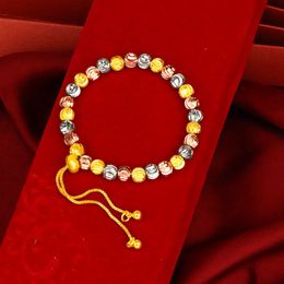 3-color Carved Beads Wrist Chain Bracelet Women 18k Gold Filled Classic Girl Lady Jewellery