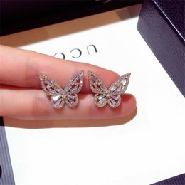 Stud 2021 New Women Fashion Jewelry 925 Sterling Silver Princess Cut Sweet Cute White Topaz CZ Diamond Ins Popular Wedding Butterfly Earring Gift G230602