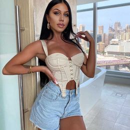 Colysmo Black Boned Crop Top Women Summer Push Up Padded Sexy Bustier Low Cut Vintage Corset Solid Color Casual Streetwear 210527