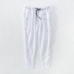 Men's Pants 2021 Csaual Cotton And Linen White Men Autumn Summer Trousers Fashion Calf-length For Pantalones Broek