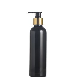 2021 new 100/150/200/250ml gold collar black pump plastic pet black bottle for cosmetics packaging,shampoo lotion container pump