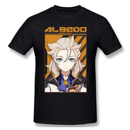 Genshin Impact Game Albedo T Shirt Streetwear Oversized Cotton Crewneck Custom Short Sleeve T Shirts For Men Y0901