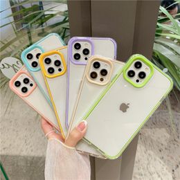 3 in 1 Camera Protective Candy Color phone Cases Clear Shockproof Bumper Drop Resistance transparent Cover For iPhone 13 12 Mini 11 Pro Max XR XS X 8 7 Plus