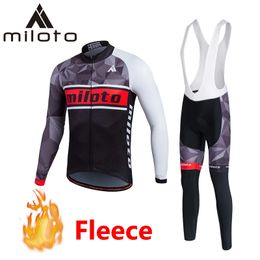 2024 miloto Grey Team Winter Cycling Jersey Set Bicycle Clothing Breathable Men Thermal Fleece Long Sleeve Shirt Bike bib Pants B2