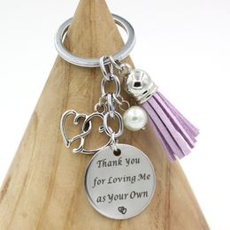 Stainless Steel Keychain Step Mom Gifts Tassel Keyring Thank you for Loving Me as your Own Keychain Jewellery Mother's Day Gifts Birthday Gift