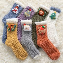 Non-slip Floor Sleep Socks Women Lovely Christmas Cartoon Autumn Winter Warm Plush Thicken Soft Sleeping Bed Coral Socks at Home