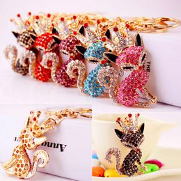 Lovely Rhinestone Crystal Crown Fox Keychain Keyring Fox Key Chain Ring Holder Alloy Keychains