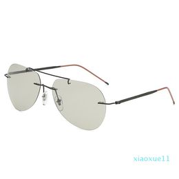 luxury- Ultralight Rimless Sunglasses Male Retro Vintage Smart Photochromic Day and Night Polarised Lenses Fishing Driving Grey