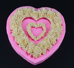Eco-friendly Large Size Heart Rose Flower Silicone Mould Fondant Wedding Decorating Valentine's Gift Chocolate Cake Moulds H025 210225