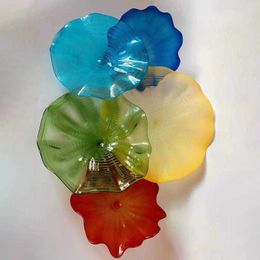 Murano Glass Hanging Plates Art Lamp Handmade Blown Flower Wall Decoration Colourful Plate for Home Living Room 8 to 18 Inches