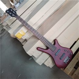 In stock 5 Strings Red Brown Electric Bass Guitar with 2 Pickups,Chrome Hardware,Can be customized