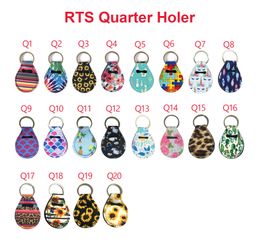 Neoprene Quarter Holder Keychain Diving Material for Party Favour Pattern Floral Print with Metal Ring FHL288-ZWL724