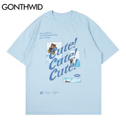 GONTHWID Tshirts Harajuku Casual Summer Men Toy Bear Cloud Print T-Shirts Cotton Loose Streetwear Hip Hop Short Sleeve Tees Tops C0315