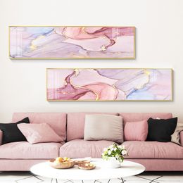 Nordic Abstract golden wall art canvas Posters Prints Watercolour pink green Pictures Living Room morden print Unframed Poster 210310