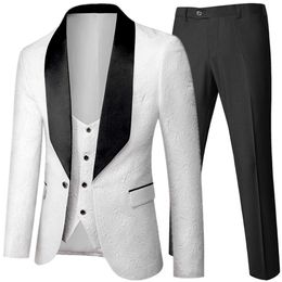 Banquet Feather Embossing Process Designer Blazer Jacket Pants Vest / Men's 2021 New Suit Coat Waistcoat Trouser 3 Pcs Dress Set X0909