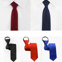 slim ties UK - Pre-tied Neck Tie Mens Skinny Zipper Ties Red Black Blue Solid Color Slim Narrow Bridegroom Party Dress Necktie H1018