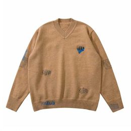 Long Sleeve V-Neck Brown Adererror Pullover Embroidery Sweater Men Women 1:1 Best Quality Ader Error Hoodie Sweatshirts