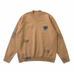 Maglione con ricamo a maniche lunghe con scollo a V marrone Adererror Pullover Uomo Donna Felpe con cappuccio con cappuccio Ader Error di migliore qualità 1: 1