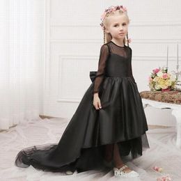 kids ball prom dress Australia - Girl's Dresses Arrive Black Flower Girl High Low Satin Tulle Ball Gown Kids Party Prom Dress Princess Pageant1
