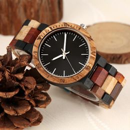 Wristwatches Simple Vintage Wood Watch Mens Unique Mixed Colour Full Wooden Quartz Male Clock Hour Woody Relogio Masculino
