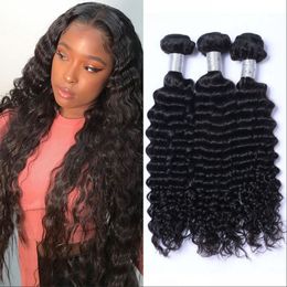 Deep Wave Human Hair 3 4 Bundles Indian Weaving for Black Women Natural Colour Double Weft