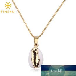 FINE4U N176 Bohemia Beach Jewelry Natural Sea Shell Pendant Necklace Stainless Steel Chain Necklace For Women Girl Gifts Factory price expert design Quality
