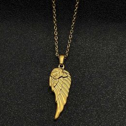 Pendant Necklaces Hip Hop Vintage Stainless Steel Angel Wing Necklace Rose Flower Charm Jewellery With Clavicle Chain