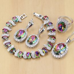 Rainbow Fire Cubic Zirconia Jewelry Sets Women 925 Silver Jewelry