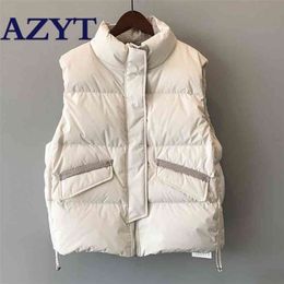 AZYT Cotton Down Women Vest Coat Stripe Thicken Winter Sleeveless Jacket Female Fashion Windproof Warm Waistcoat For 210909