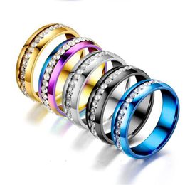 Wedding Rings Middle Paved CZ Stones Ring 5Color Stainless Steel Iced Out Couple For Women Men Fashion Jewelry Gift Drop