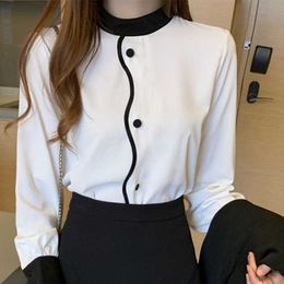 Korean Women Blouses Chiffon Woman Blouse White Shirt Office Lady Long Sleeve Shirts Tops Plus Size Striped 210604