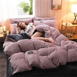 4PCS Plain Colour Thicken Flannel Warm Bedding Set Velvet Duvet Cover Bed Sheet Pillowcases Home Bed Linens C02233295