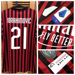 19/20 Match Worn Player Issue home Shirt Jersey Short sleeves Ibrahimovic Kaka Abate Football Custom Patches Sponsor