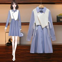 Casual Dresses EHQAXIN Womens Dress Set Fashion 2021 Autumn Button Shirt Long Sleeve + White Lace-Up Vest Two-Piece Suit M-4XL