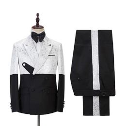 Men's Suits & Blazers 2022 Unique Design White Pattern Costume Homme Mens 2 Pcs Groomsmen Wedding Tuxedos Terno Masculino Slim Fit Prom