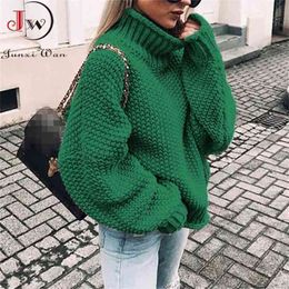 Autumn Winter Women Knitted Sweater Turtleneck Casual Basic Pullover Jumper Loose Warm Elegant Solid Oversized Tops Plus Size 210914