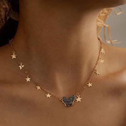 New Fashion Star Chain Choker Necklace Gold Butterfly Pendant Necklace Women Beach Necklace Jewellery Girlfriend Gift