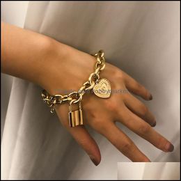 Earrings & Necklace Jewellery Sets Layered Chain Gold Thick Link Bracelet Lock Heart Pendant Choker Set Women Men Grunge Style Aessory Drop De